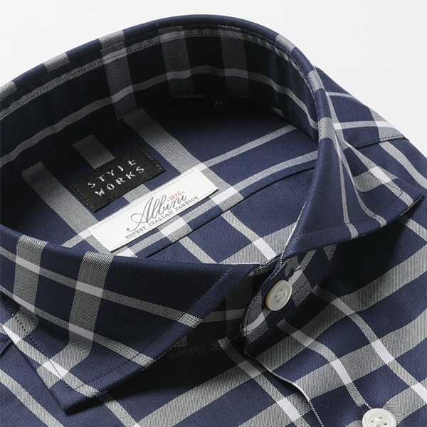 STYLE WORKS(スタイルワークス) 長袖カッタウェイ ネイビー ワイシャツ【OUTLETS】
