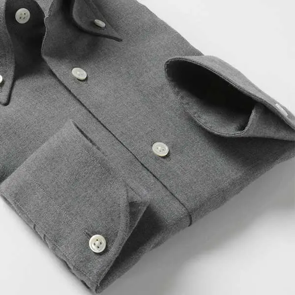 ワイシャツ スリムフィット 無地 グレー  フランネル   STYLE WORKS