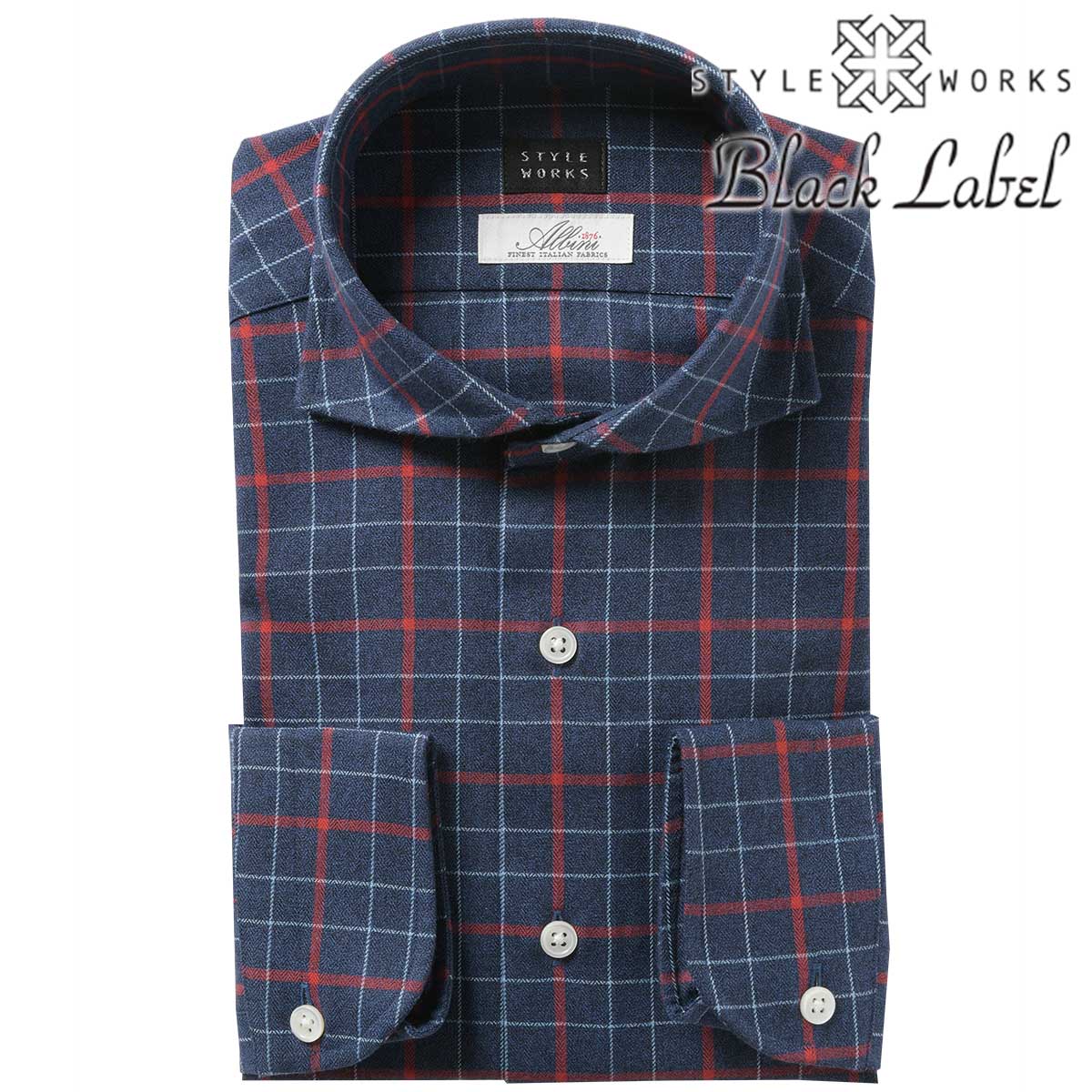STYLE WORKS(スタイルワークス) 長袖カッタウェイ ネイビー ワイシャツ【OUTLETS】