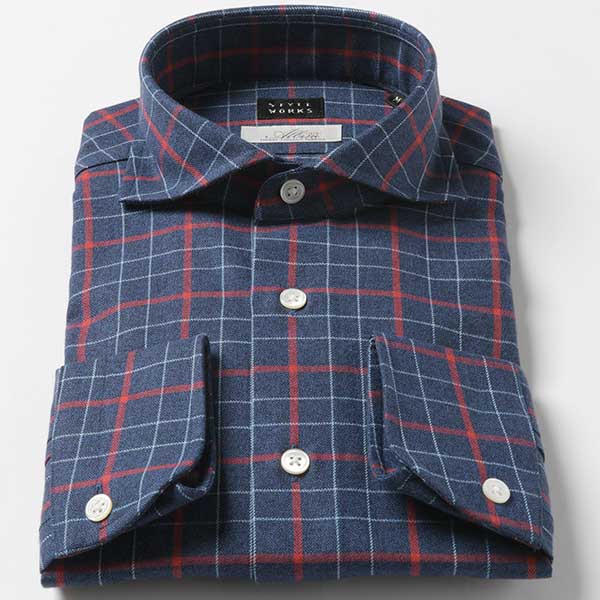 STYLE WORKS(スタイルワークス) 長袖カッタウェイ ネイビー ワイシャツ【OUTLETS】