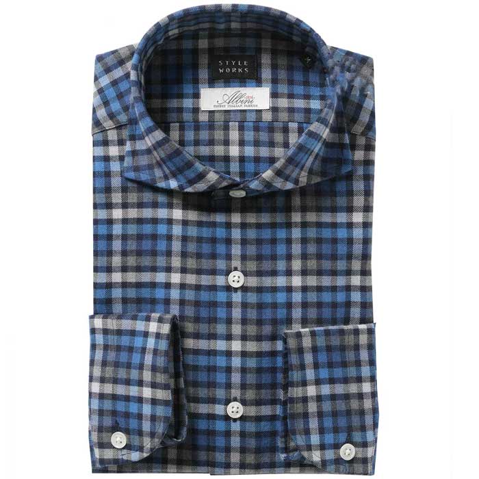 STYLE WORKS(スタイルワークス) 長袖カッタウェイ ネイビー ワイシャツ【OUTLETS】