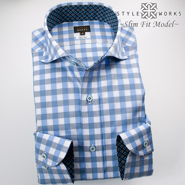 長袖カッタウェイ マルチカラー ワイシャツ スリムフィット STYLE WORKS【OUTLETS】