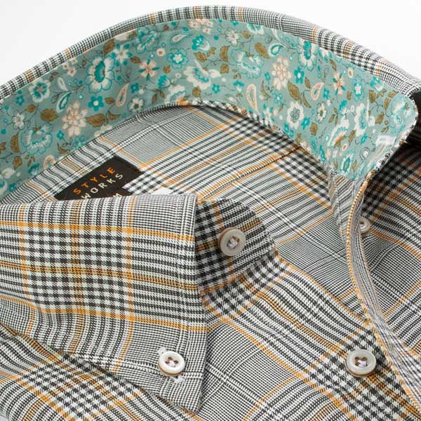 長袖ボタンダウン ブラウン ワイシャツ スリムフィット STYLE WORKS【OUTLETS】
