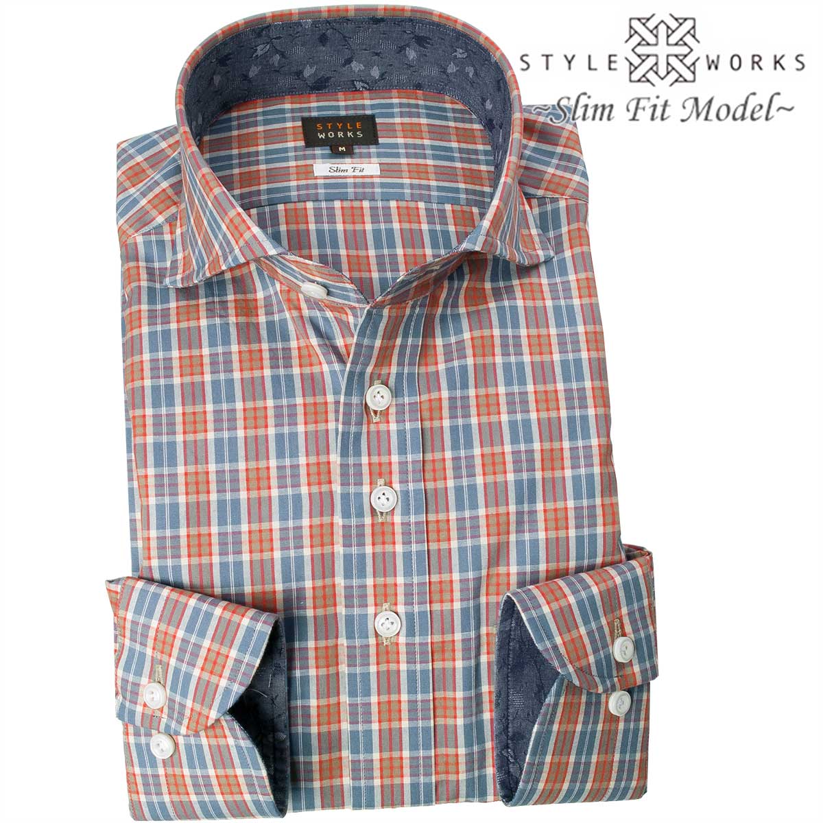 長袖カッタウェイ マルチカラー ワイシャツ スリムフィット STYLE WORKS【OUTLETS】