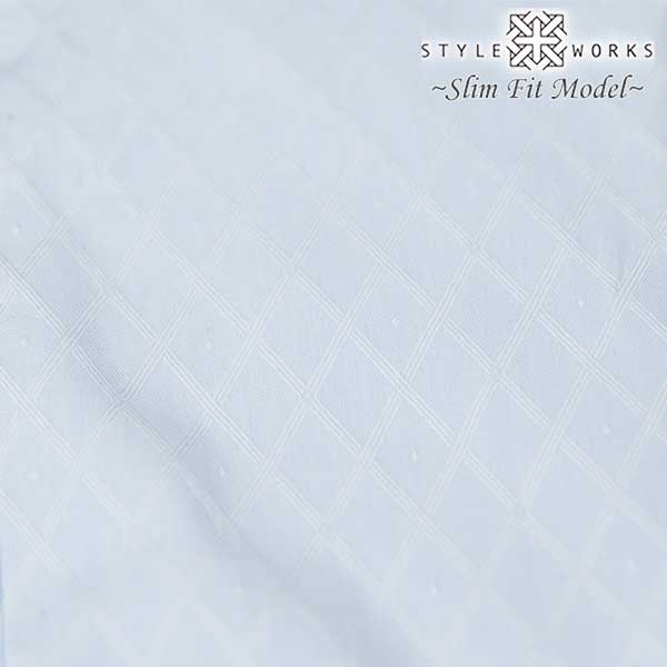 長袖ボタンダウン ブルー ワイシャツ スリムフィット STYLE WORKS【OUTLETS】