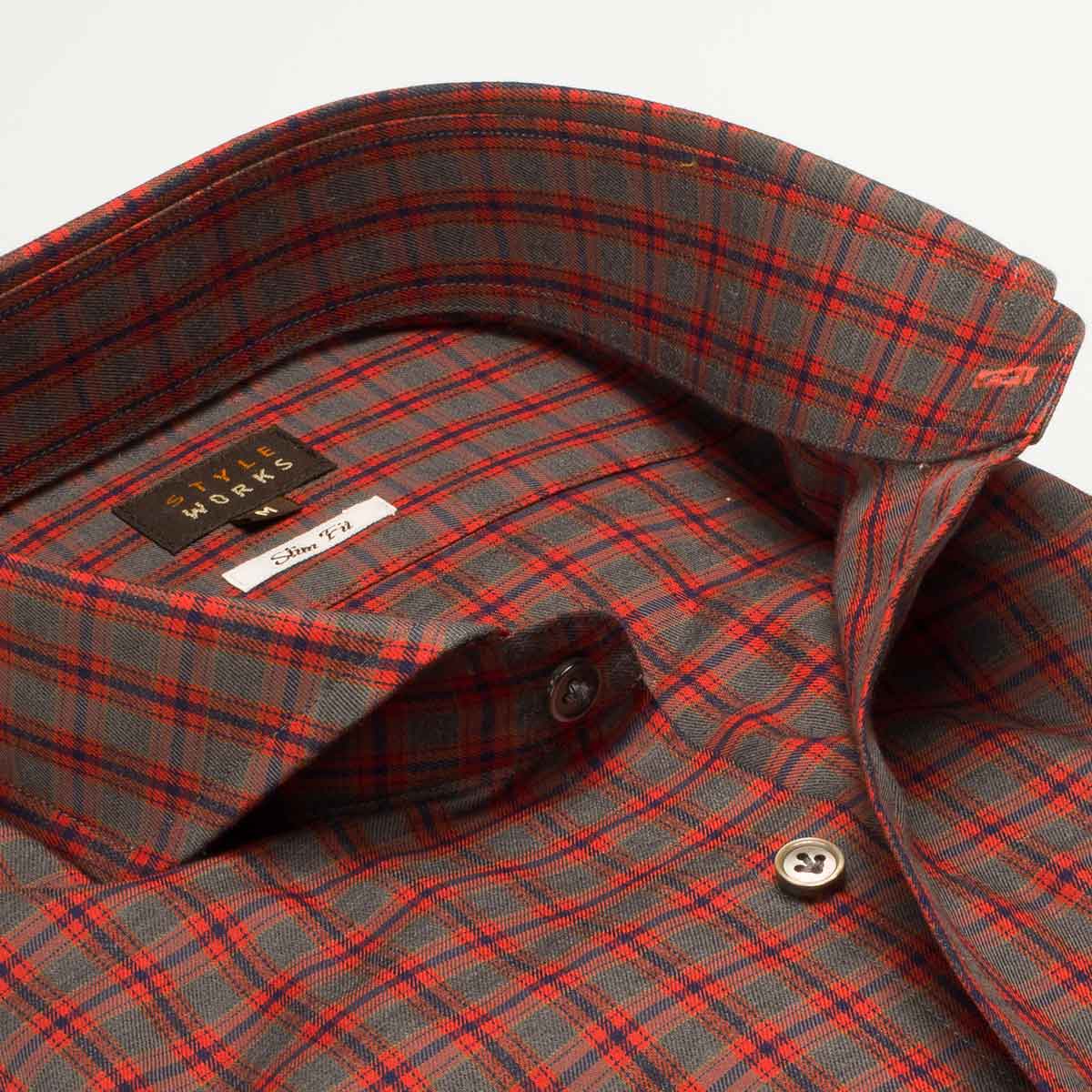 長袖カッタウェイ レッド ワイシャツ スリムフィット STYLE WORKS【OUTLETS】