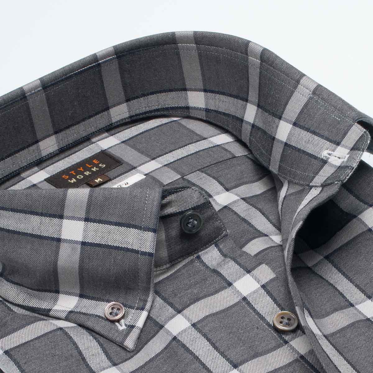 長袖ボタンダウン グレー ワイシャツ スリムフィット STYLE WORKS【OUTLETS】