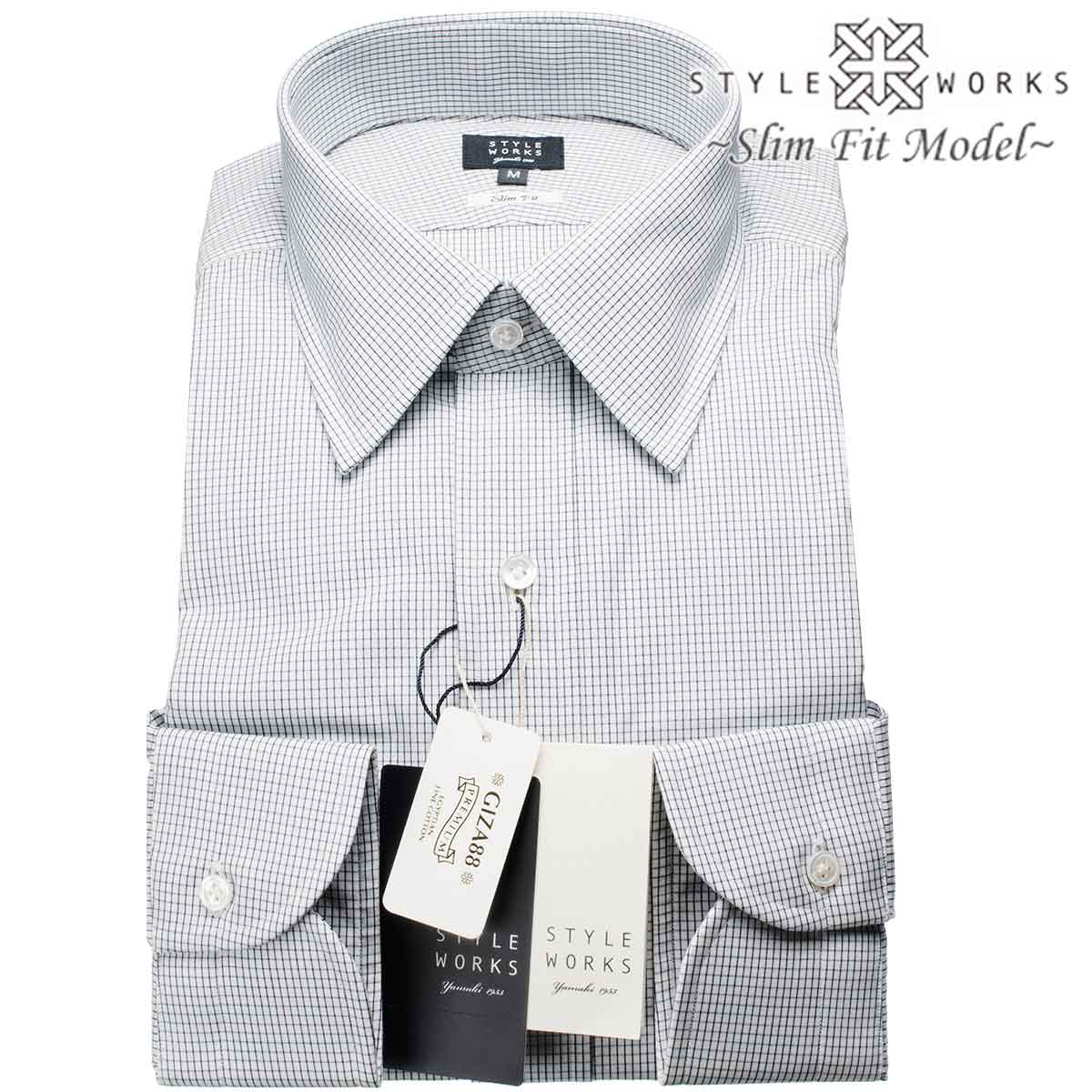長袖レギュラーカラー ネイビー ワイシャツ スリムフィット STYLE WORKS【OUTLETS】