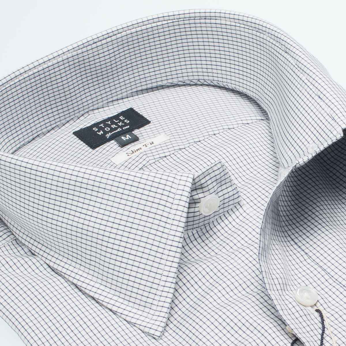 長袖レギュラーカラー ネイビー ワイシャツ スリムフィット STYLE WORKS【OUTLETS】