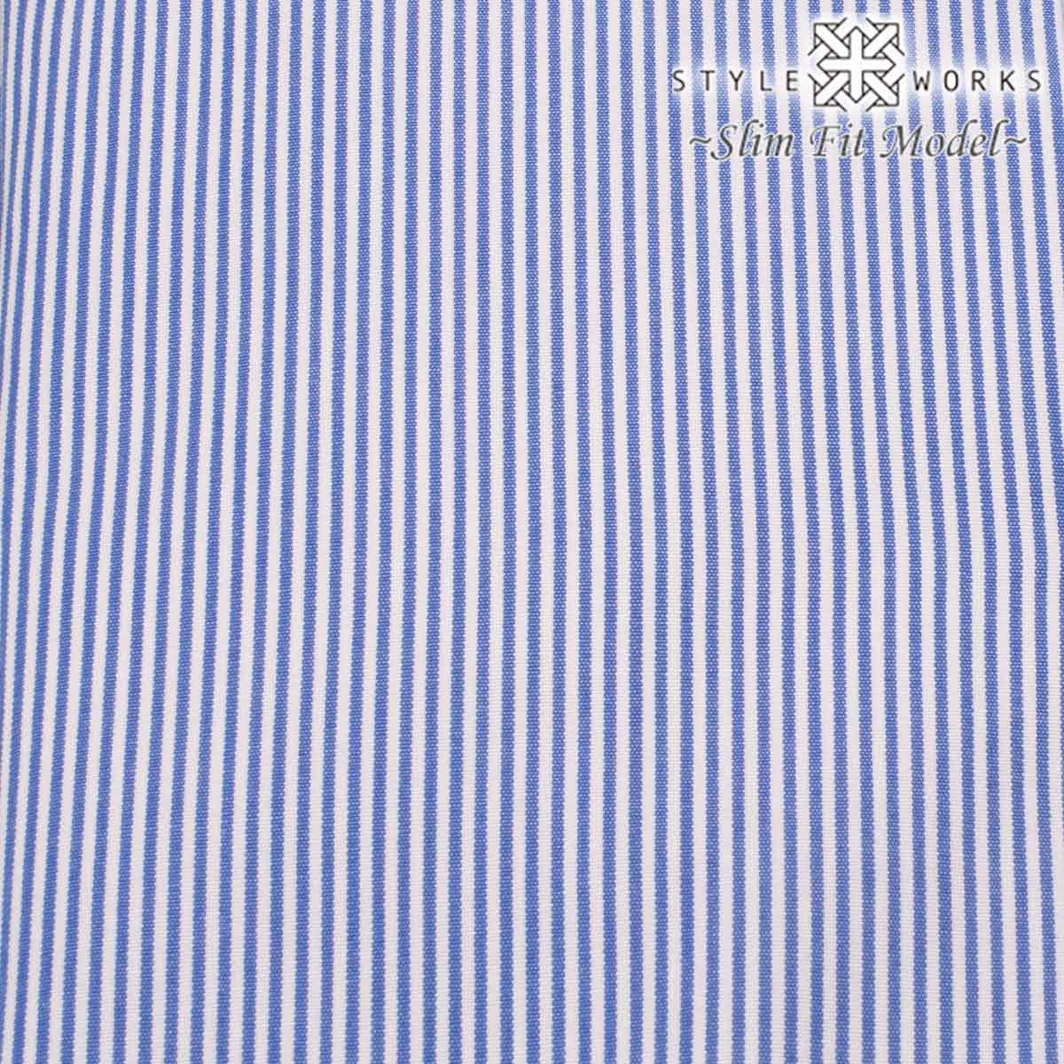 長袖レギュラーカラー ブルー ワイシャツ スリムフィット STYLE WORKS