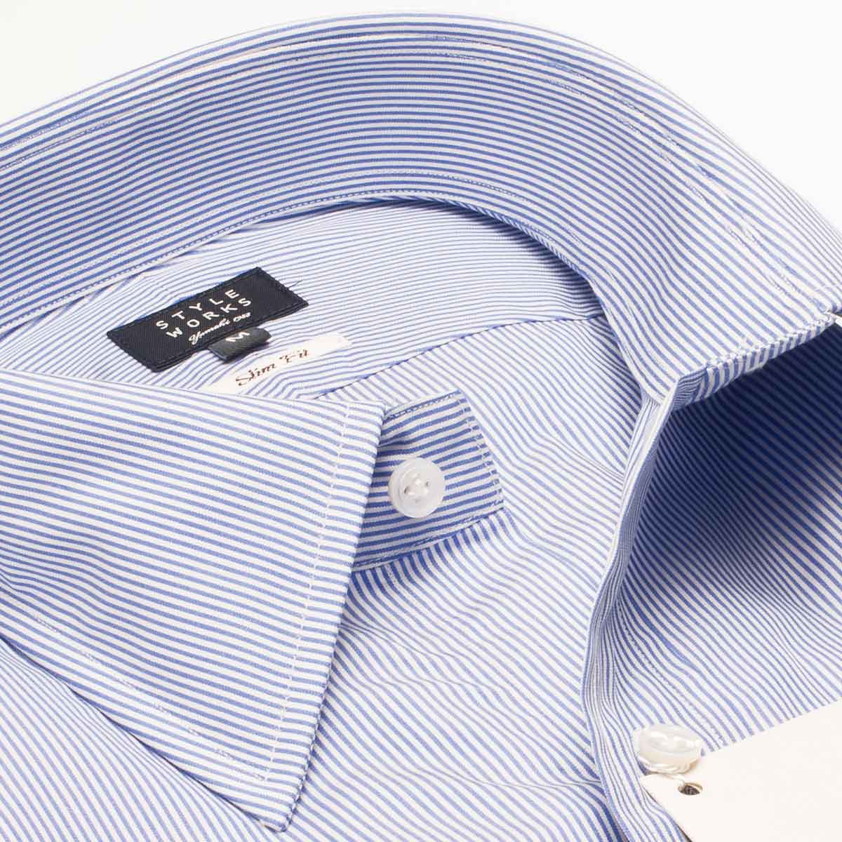 長袖レギュラーカラー ブルー ワイシャツ スリムフィット STYLE WORKS【OUTLETS】