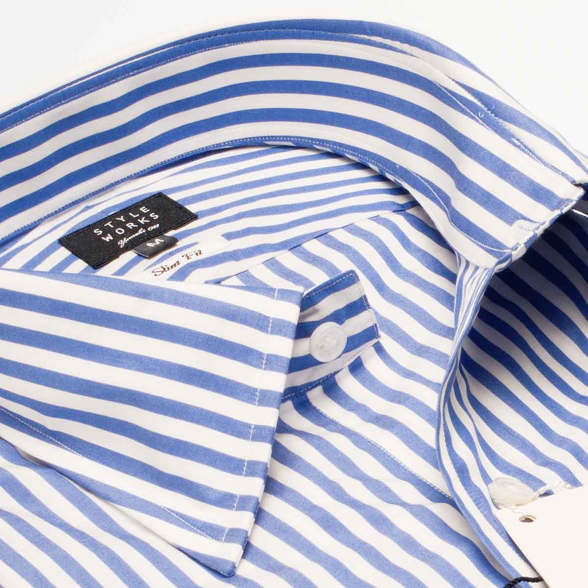 長袖レギュラーカラー ブルー ワイシャツ スリムフィット STYLE WORKS【OUTLETS】