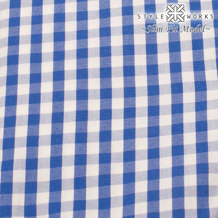 長袖レギュラーカラー ブルー ワイシャツ スリムフィット STYLE WORKS【OUTLETS】