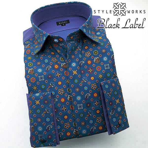 長袖ワイドカラー パープル ワイシャツ スリムフィット STYLE WORKS【OUTLETS】