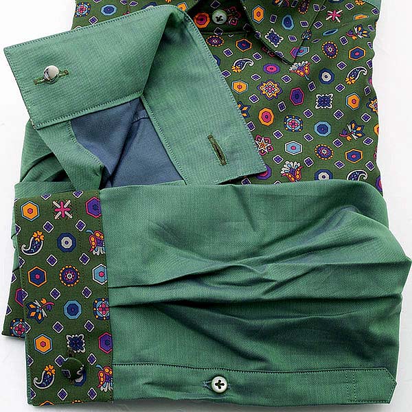 長袖ワイドカラー グリーン ワイシャツ スリムフィット STYLE WORKS【OUTLETS】