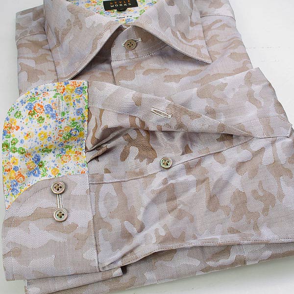 長袖ワイドカラー ブラウン ワイシャツ スリムフィット STYLE WORKS【OUTLETS】