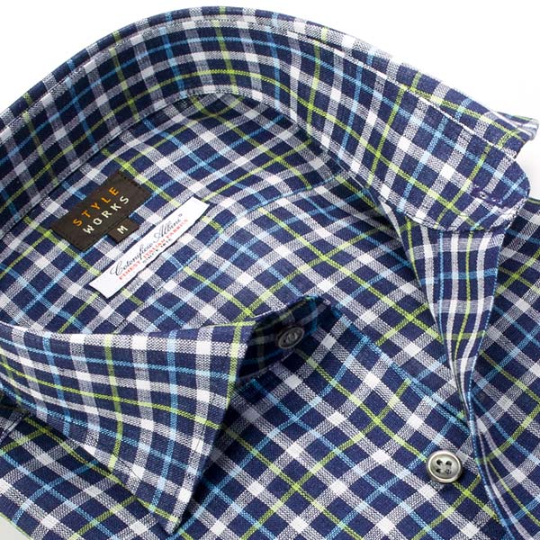 長袖ワイドカラー ネイビー ワイシャツ スリムフィット STYLE WORKS【OUTLETS】