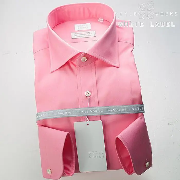 ＜White Label ホワイトレーベル ＞オリジナルドレスシャツ 長袖 ワイドカラー ピンク