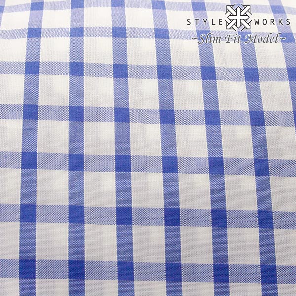 長袖ボタンダウン ブルー ワイシャツ スリムフィット STYLE WORKS【OUTLETS】