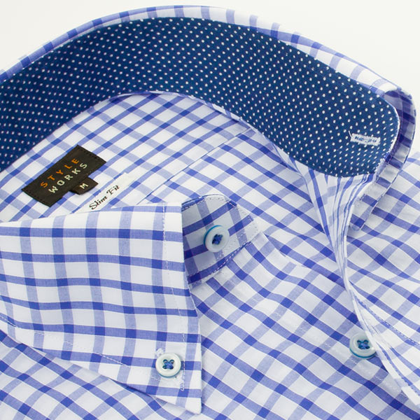 長袖ボタンダウン ブルー ワイシャツ スリムフィット STYLE WORKS【OUTLETS】