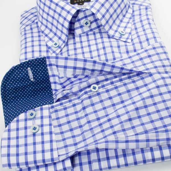 長袖ボタンダウン ブルー ワイシャツ スリムフィット STYLE WORKS【OUTLETS】