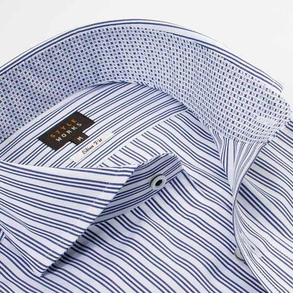 長袖カッタウェイ ブルー ワイシャツ スリムフィット STYLE WORKS【OUTLETS】