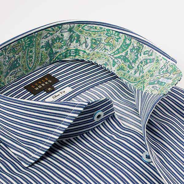長袖カッタウェイ ネイビー ワイシャツ スリムフィット STYLE WORKS【OUTLETS】