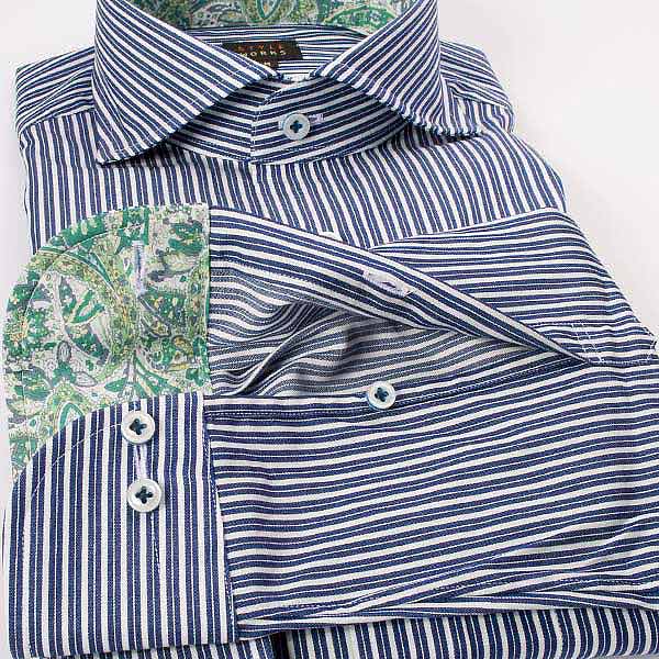 長袖カッタウェイ ネイビー ワイシャツ スリムフィット STYLE WORKS【OUTLETS】