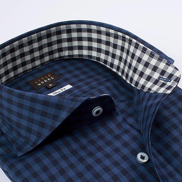 長袖カッタウェイ ネイビー ワイシャツ スリムフィット STYLE WORKS【OUTLETS】
