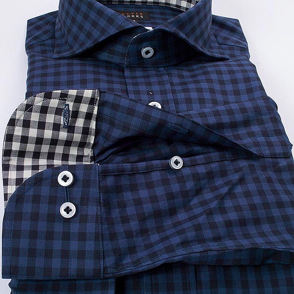 長袖カッタウェイ ネイビー ワイシャツ スリムフィット STYLE WORKS【OUTLETS】