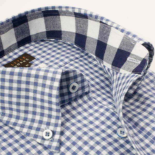 長袖ボタンダウン ネイビー ワイシャツ スリムフィット STYLE WORKS【OUTLETS】