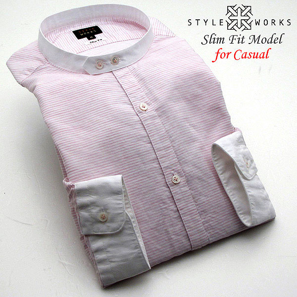 長袖 ホワイト カジュアルシャツ スリムフィット STYLE WORKS【OUTLETS】