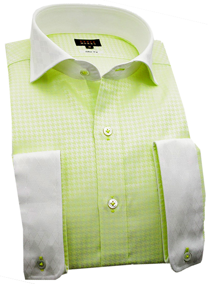 ワイドカラー ワイシャツ スリムフィット グリーン STYLE WORKS【OUTLETS】