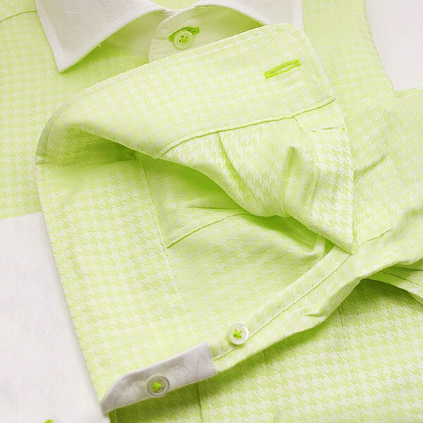 ワイドカラー ワイシャツ スリムフィット グリーン STYLE WORKS【OUTLETS】