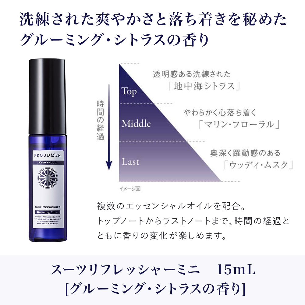 スーツリフレッシャーミニ 15ml(衣類用消臭剤・携帯用サイズ) ３種の香りセット【ゆうパケット対応】