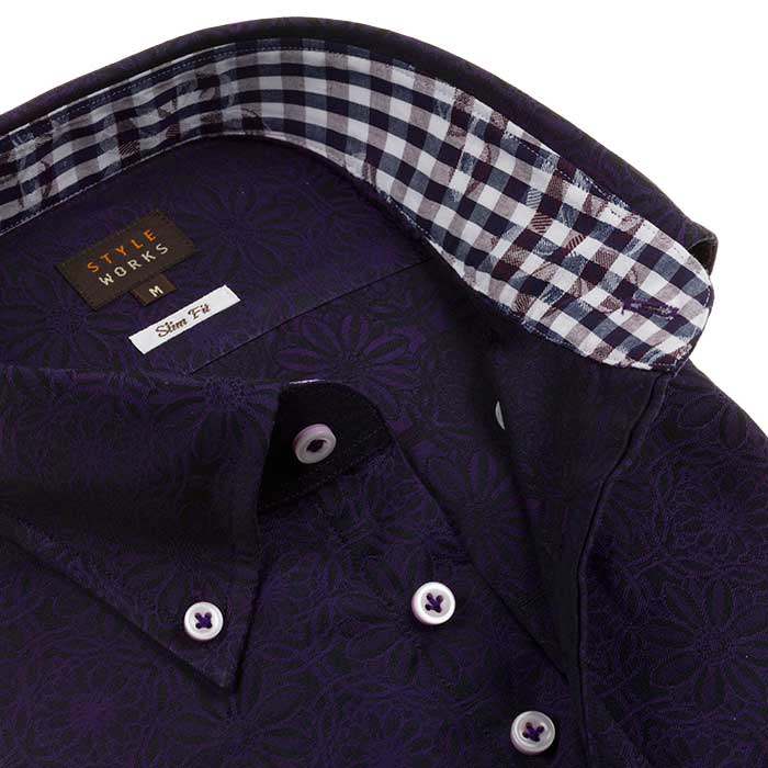 長袖ボタンダウン パープル ワイシャツ スリムフィット STYLE WORKS【OUTLETS】