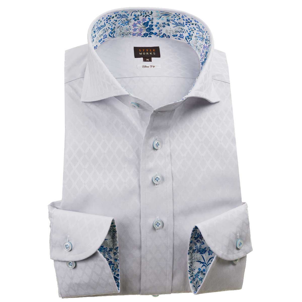 長袖カッタウェイ グレー ワイシャツ スリムフィット STYLE WORKS【OUTLETS】