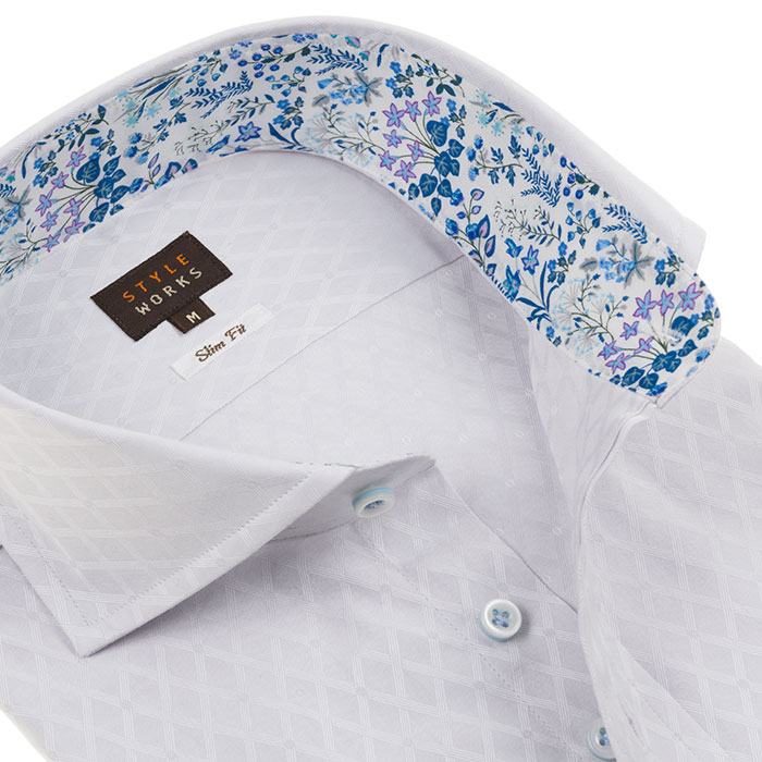 長袖カッタウェイ グレー ワイシャツ スリムフィット STYLE WORKS【OUTLETS】
