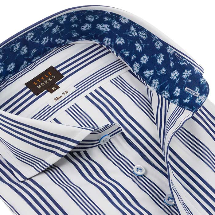 長袖カッタウェイ ネイビー ワイシャツ スリムフィット STYLE WORKS【OUTLETS】