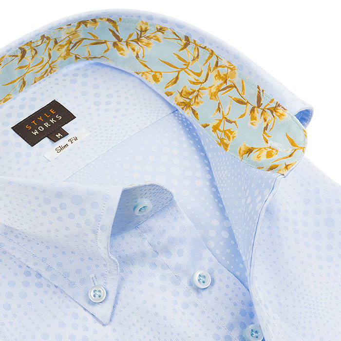 長袖ボタンダウン ブルー ワイシャツ スリムフィット STYLE WORKS【OUTLETS】
