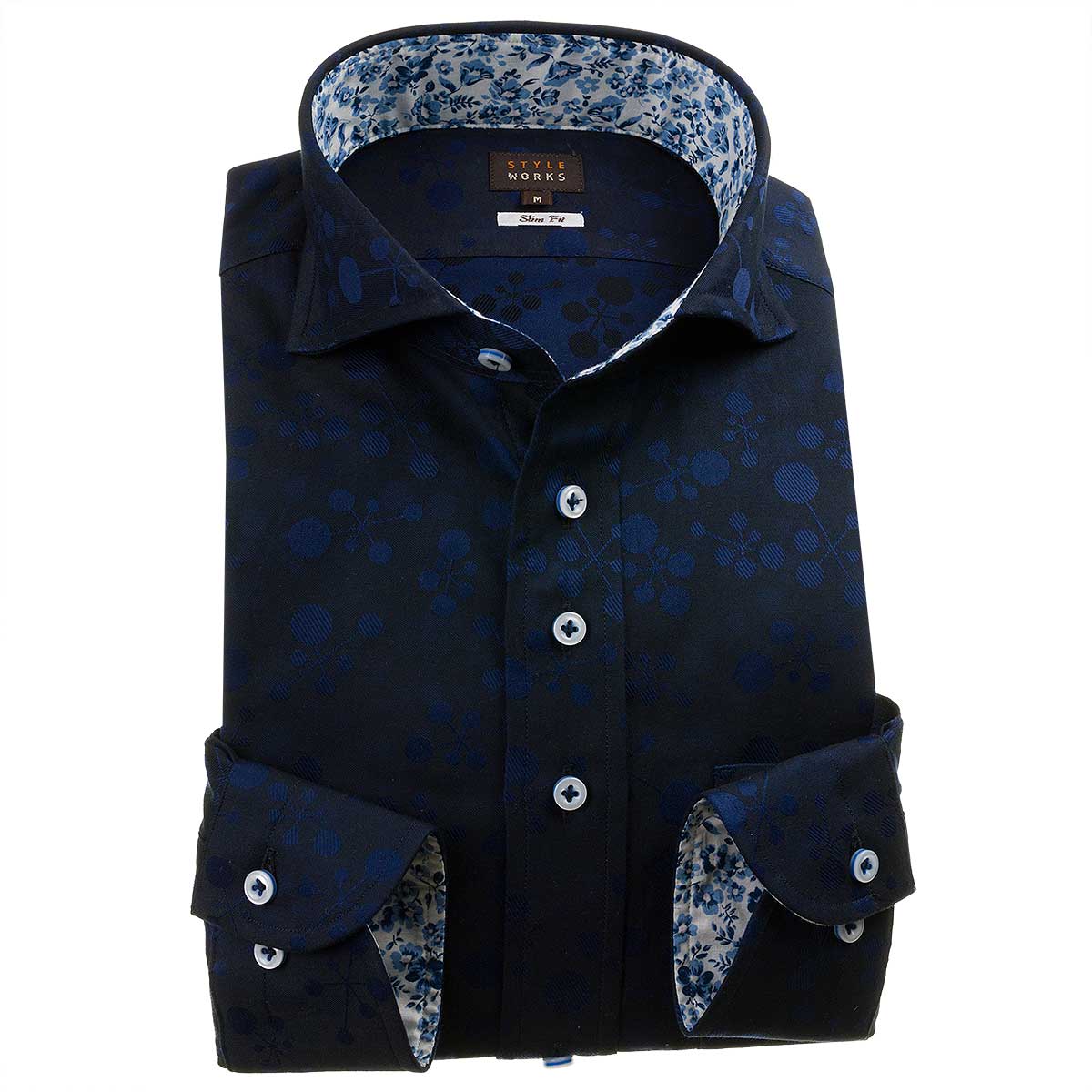 長袖カッタウェイ ネイビー ワイシャツ スリムフィット STYLE WORKS【OUTLETS】