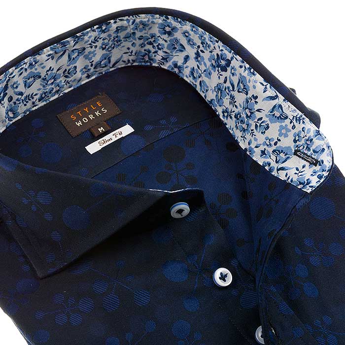 長袖カッタウェイ ネイビー ワイシャツ スリムフィット STYLE WORKS【OUTLETS】