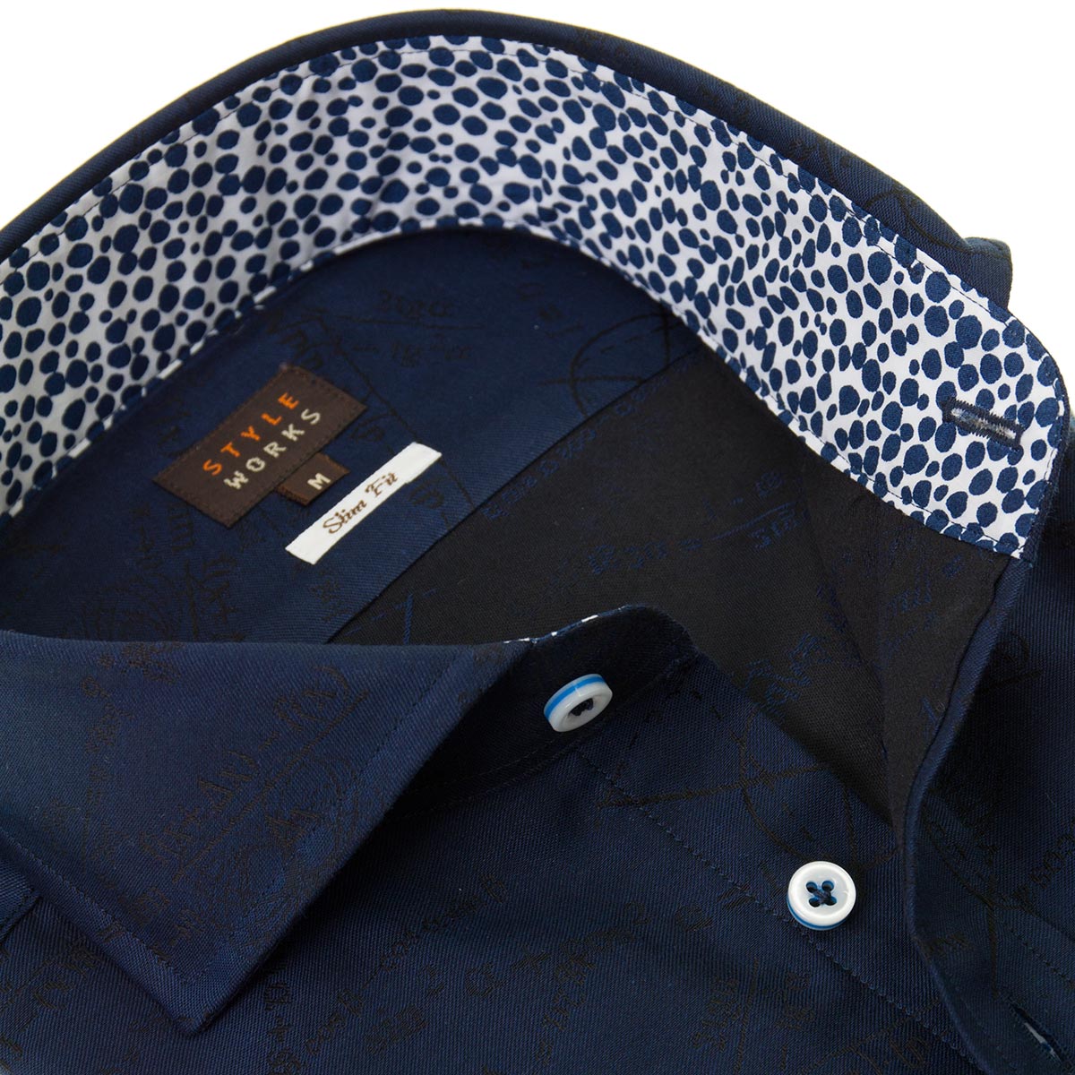 長袖カッタウェイ ネイビー ワイシャツ スリムフィット STYLE WORKS【OUTLETS】