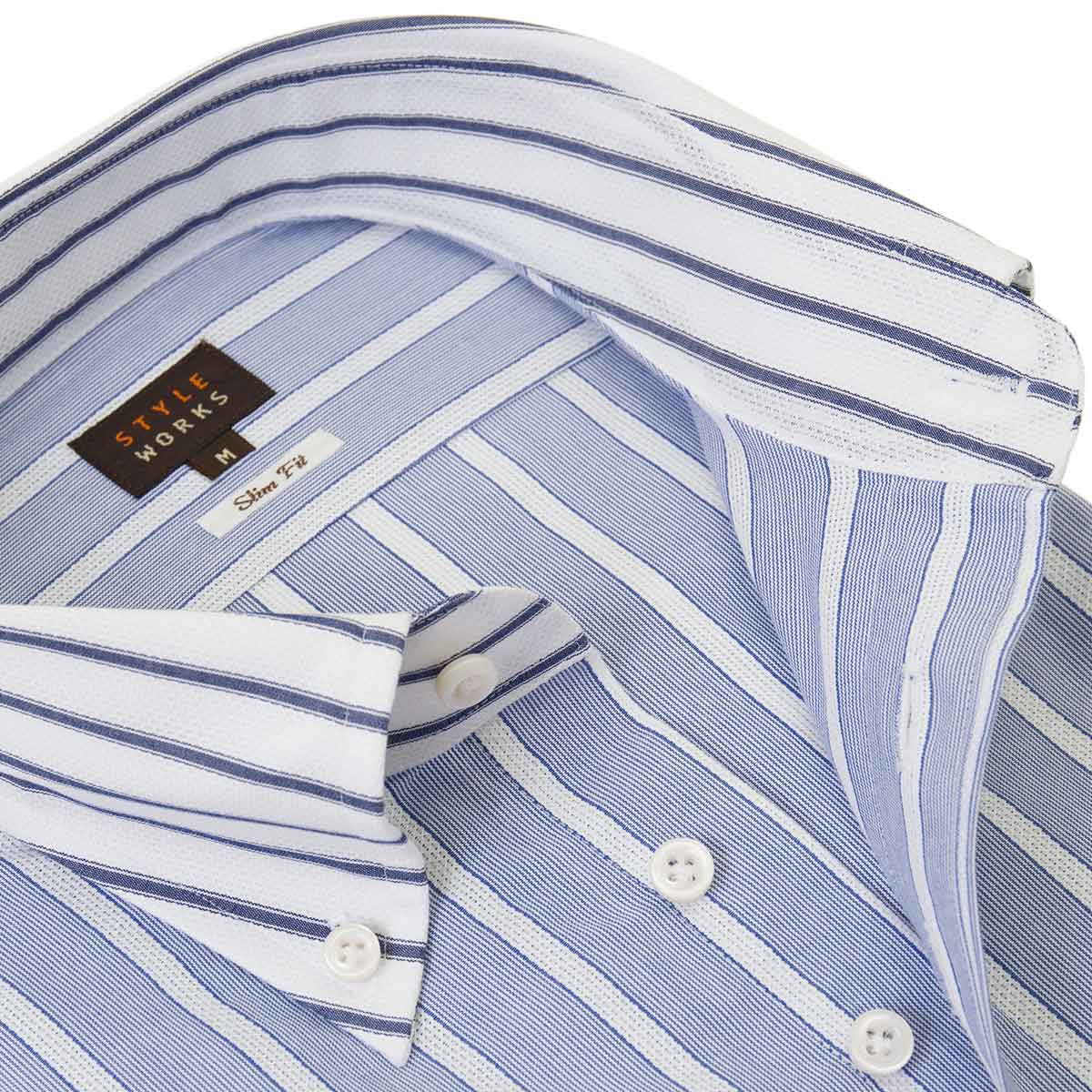 長袖クレリックボタンダウン ブルー ワイシャツ スリムフィット STYLE WORKS【OUTLETS】