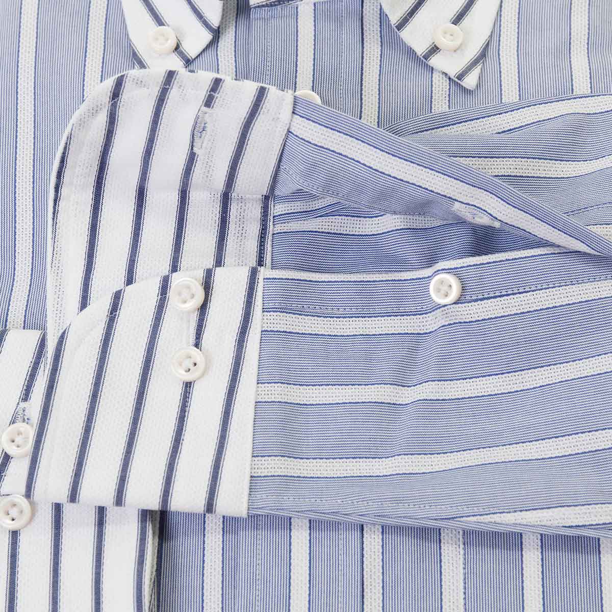 長袖クレリックボタンダウン ブルー ワイシャツ スリムフィット STYLE WORKS【OUTLETS】