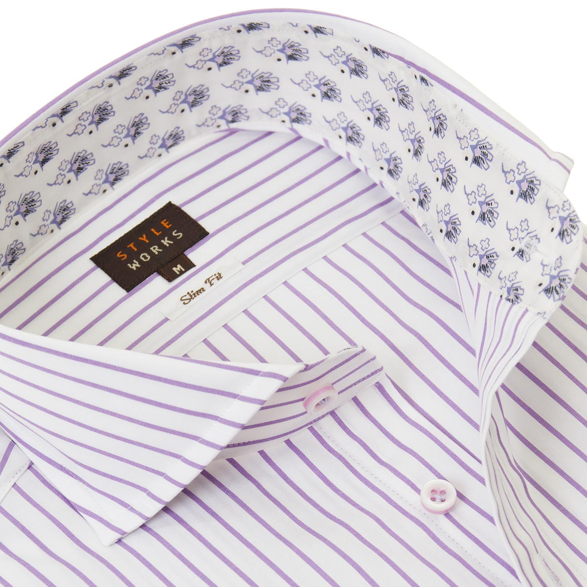 長袖カッタウェイ パープル ワイシャツ スリムフィット STYLE WORKS【OUTLETS】