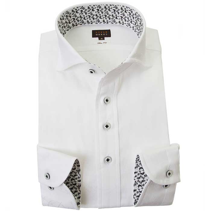 長袖カッタウェイ ホワイト ワイシャツ スリムフィット STYLE WORKS【OUTLETS】
