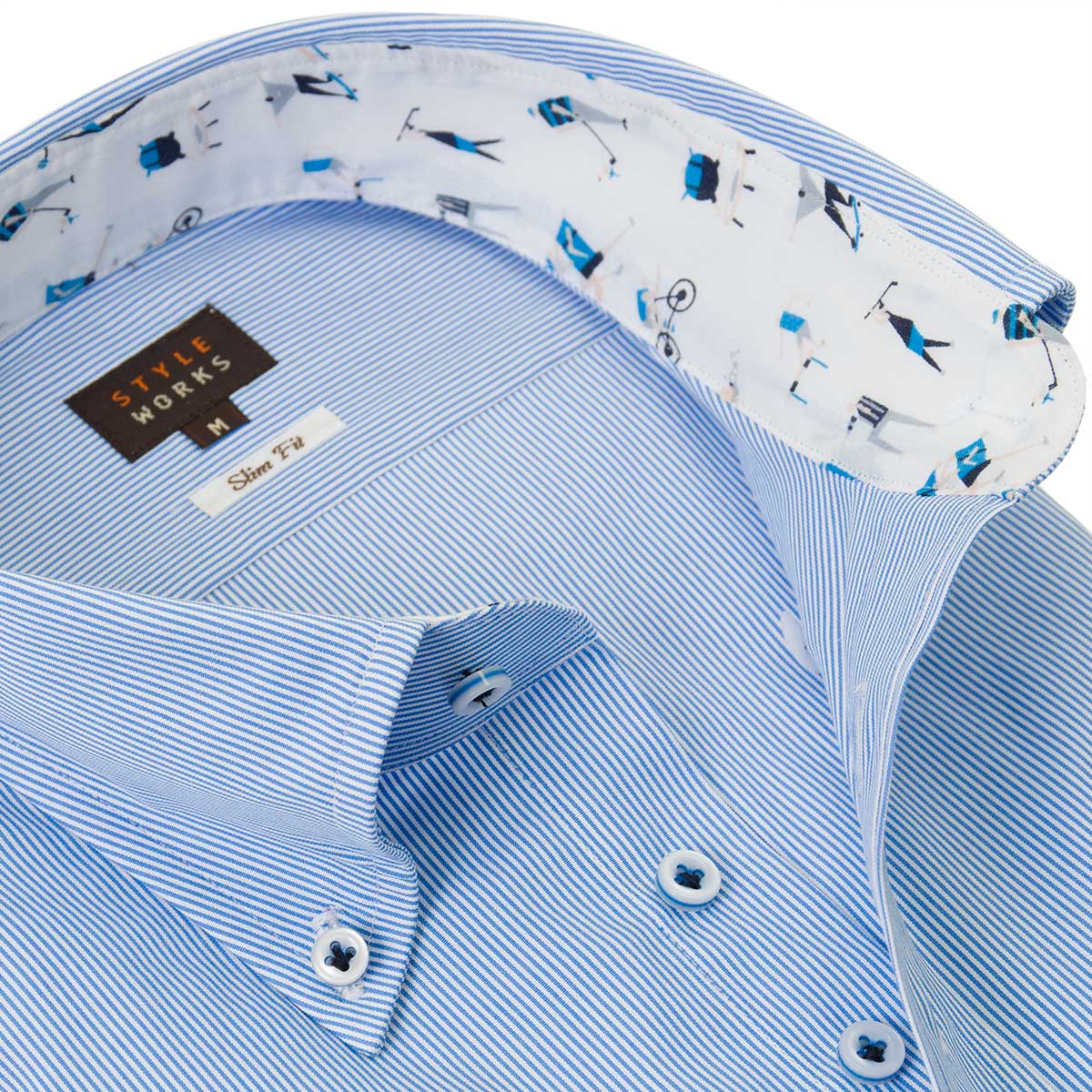 長袖ボタンダウン ブルー ワイシャツ スリムフィット STYLE WORKS【OUTLETS】
