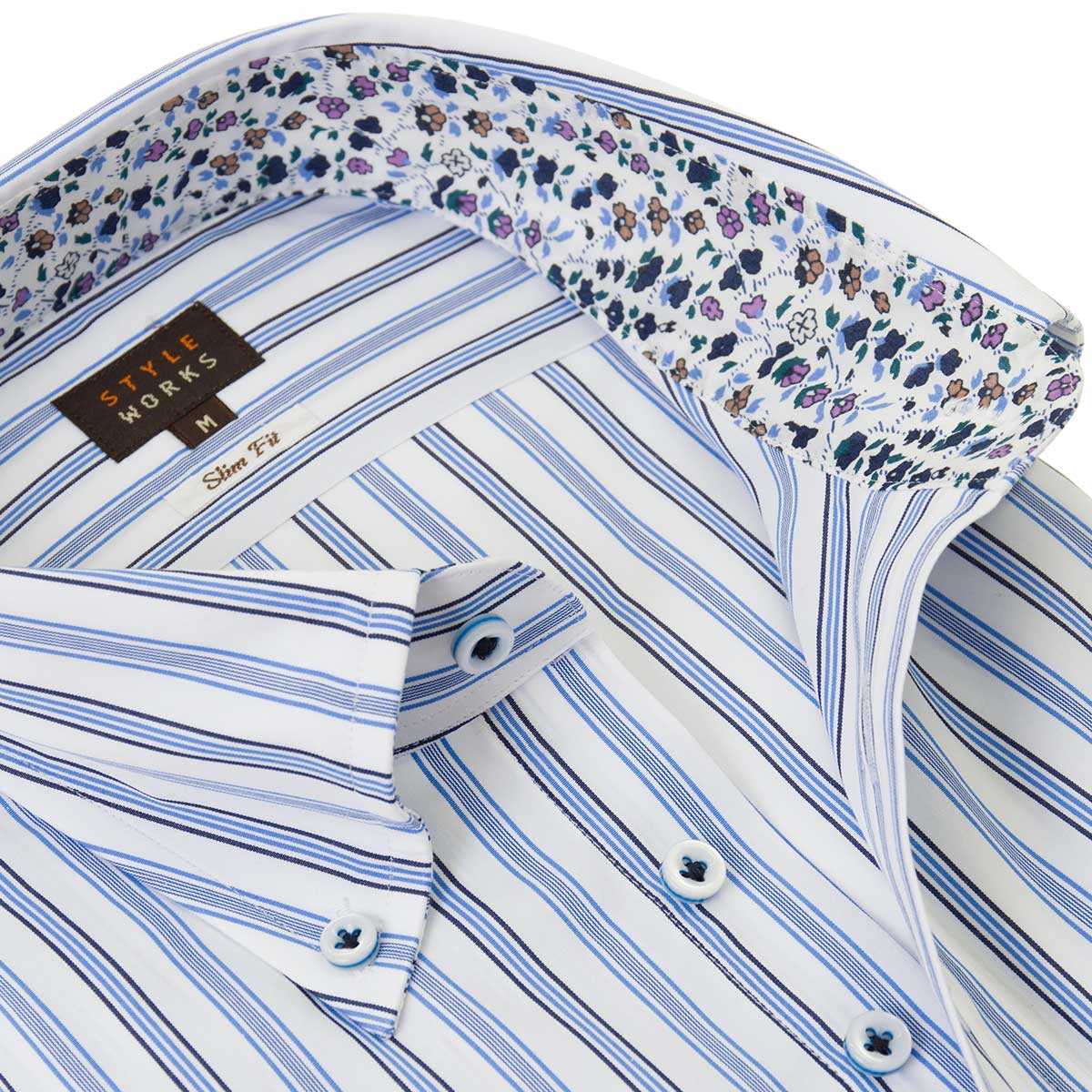 長袖ボタンダウン ブルー ワイシャツ スリムフィット STYLE WORKS【OUTLETS】