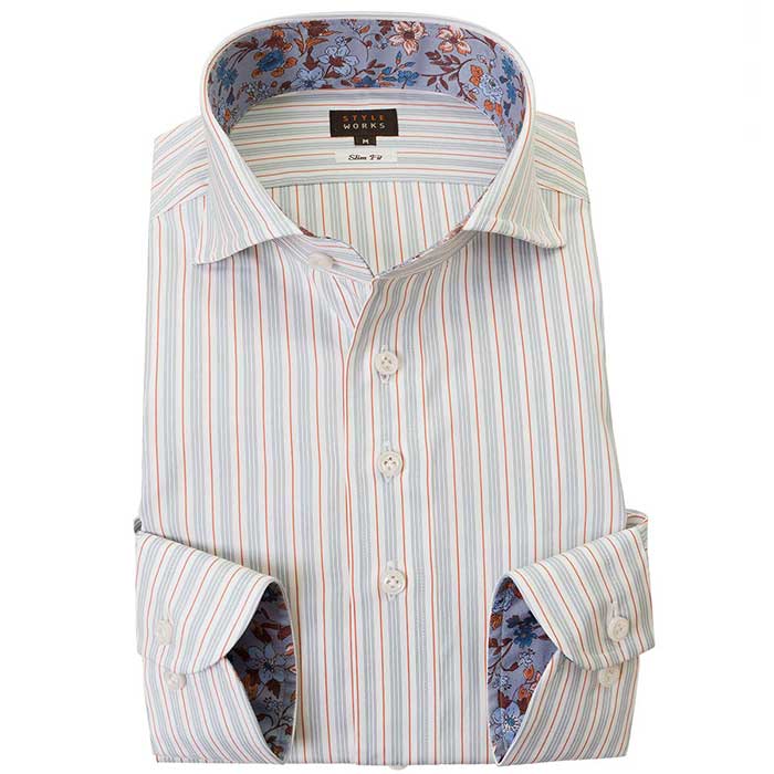 長袖カッタウェイ グレー ワイシャツ スリムフィット STYLE WORKS【OUTLETS】
